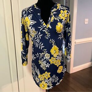 Vibrant Floral Blouse Split-Neck Work Top XLarge Flowers Pop of Color